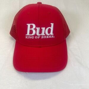 Vintage Bud King Of Beers  Adult Trucker Mesh Hat, Red Classic 80s 1980